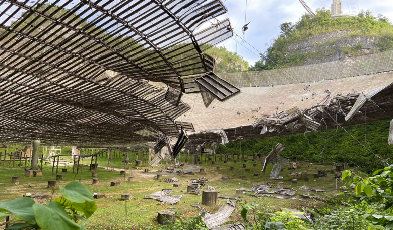 The main collecting dish is among the world’s largest single-dish radio telescopes and covers an area of about 20 acres. Image: UCF