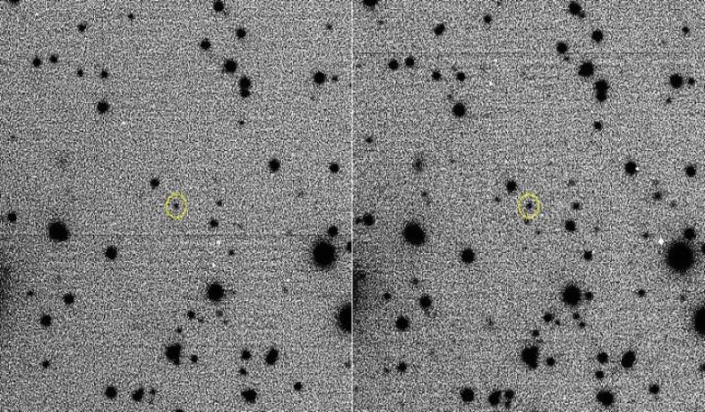 These two images of 2015 BZ509 taken with the Large Binocular Telescope Observatory confirm its retrograde orbit. Image: Christian Veillet, Large Binocular Telescope Observatory