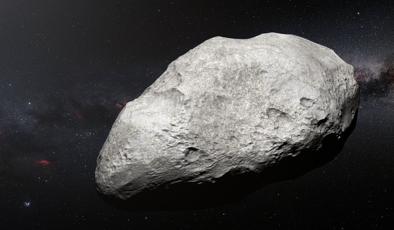 An artist's impression of asteroid 2004 EW95; a relic of the primordial Solar System and the first carbon-rich asteroid confirmed to exist in the Kuiper Belt. Image: ESO/M. Kornmesser