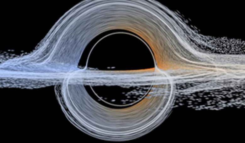 Artist's rendering depicting plasma close to the event horizon that is about to be devoured by a rotating black hole. Image: University of Columbia 