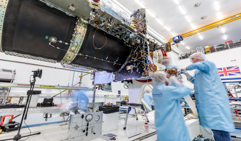 The SSTL-built Eutelsat Quantum platform is pictured in SSTL's cleanroom in Guildford, UK. Image: SSTL