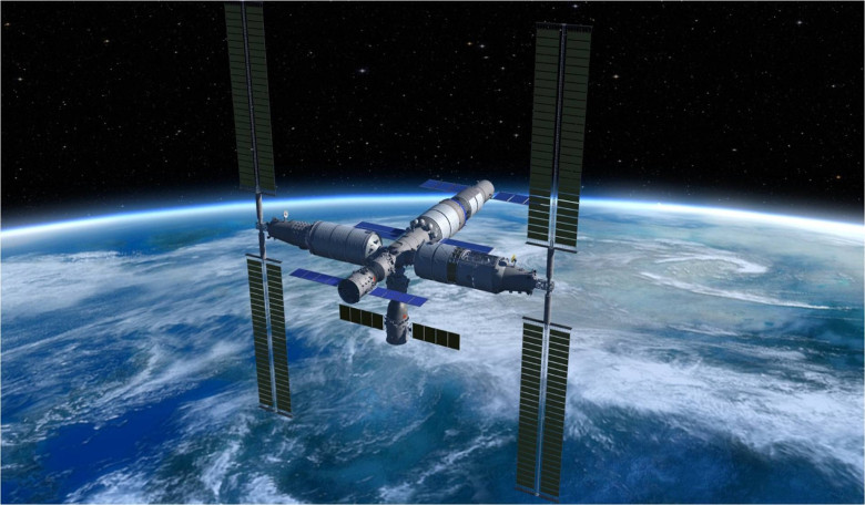 An artist's illustration of China's planned space station, which is aiming for an operation date of 2022. Image: CMSE