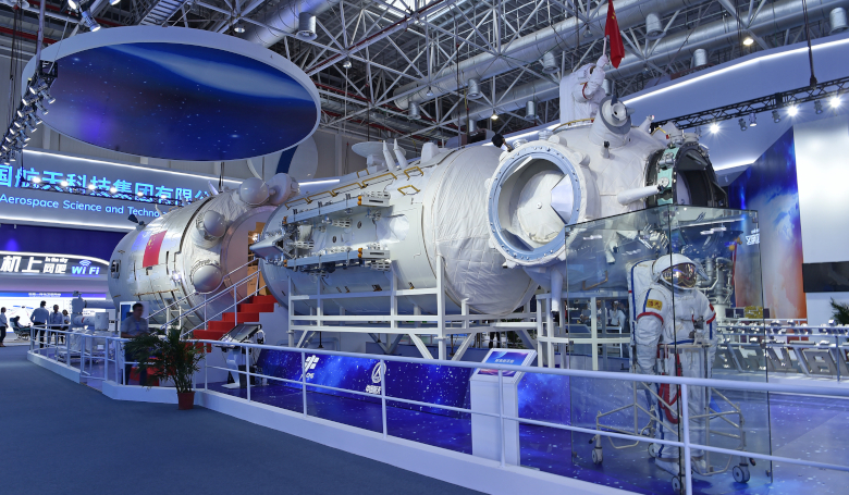 a full-size model of the core module of China's space station Tianhe. Image: Xinhua/Liang Xu