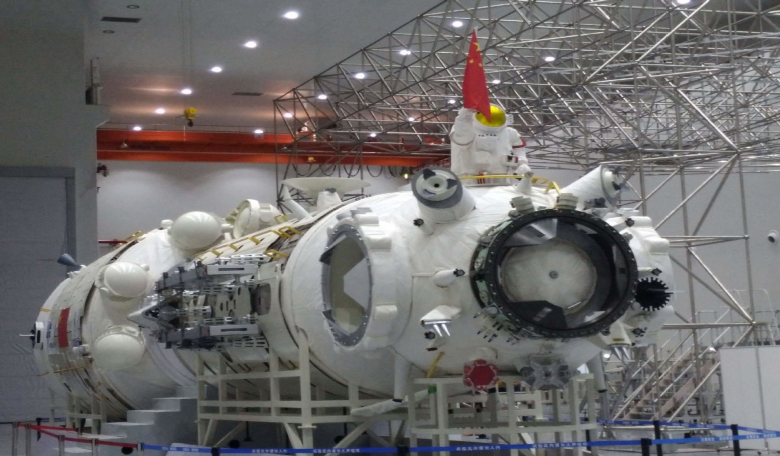 The core module of China's space station on display. Image: China Daily