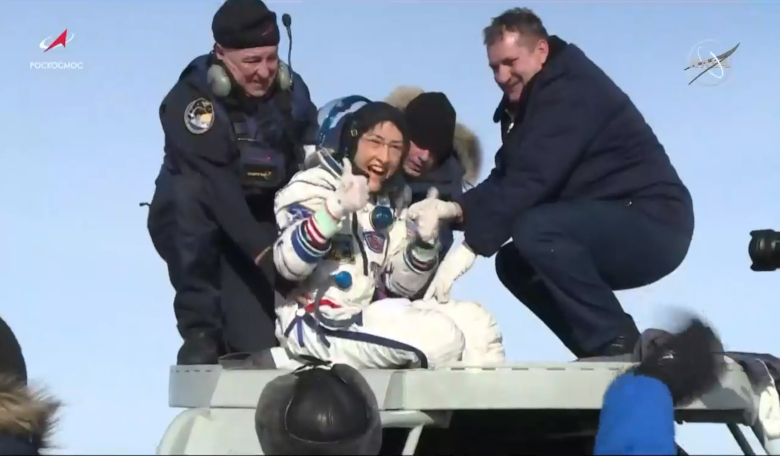 NASA astronaut Christina Koch gives a thumbs-up as she emerges from the Soyuz spacecraft that carried her home 6 Feb, 2020, from a record-setting 328-day mission aboard the ISS. Image: NASA