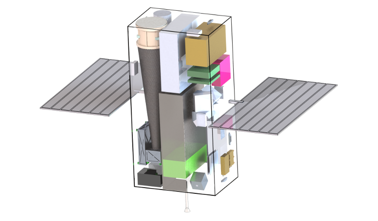 A rendering showing the conceptual CubeX spacecraft, which would demonstrate X-ray navigation during its mission investigating the Moon. Image: Harvard University