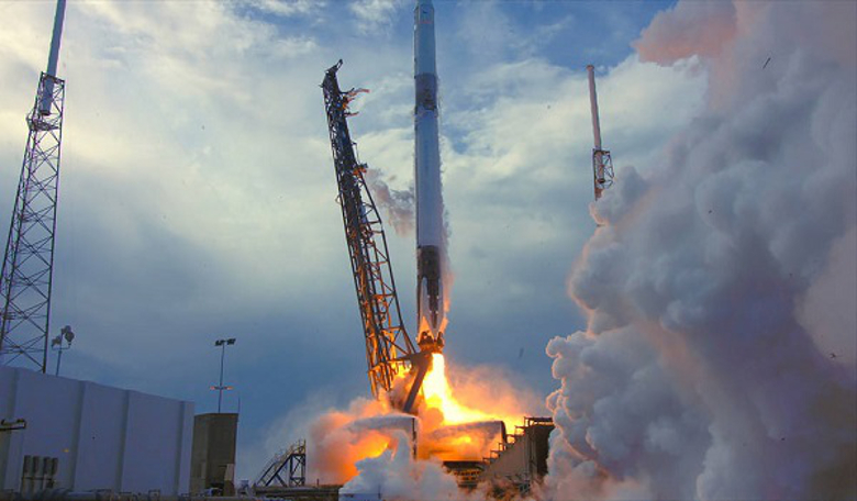 SpaceX Falcon 9 lifts off with a Dragon resupply ship on 2 April, 2018, carrying onboard a storm-hunting mission from ESA and a RemoveDebris experiment from SSTL (Image: NASA)