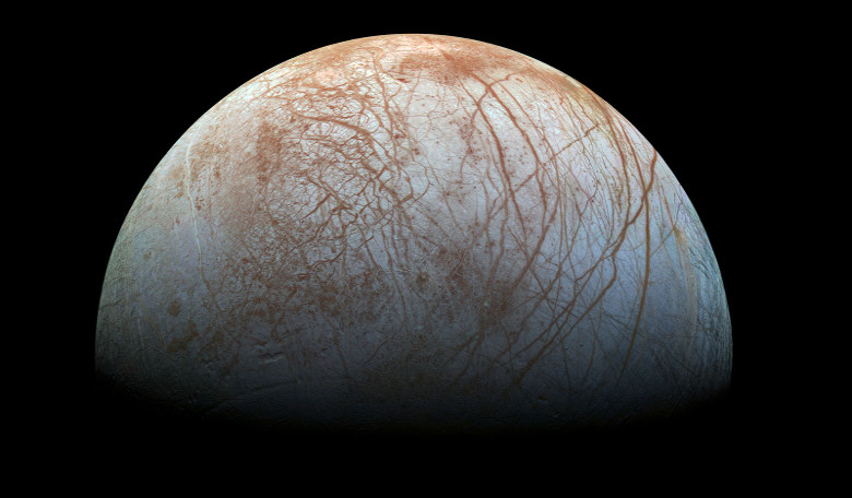  Europa looms large in this reprocessed color view, made from images taken by NASA's Galileo spacecraft in the late 1990s. Image credit: NASA/JPL-Caltech/SETI Institute