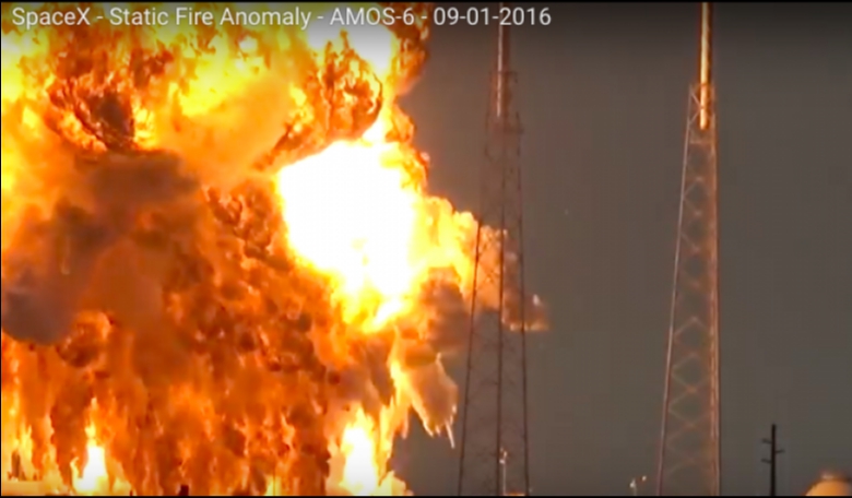 A SpaceX Falcon 9 rocket explodes during fueling operation in preparation for a static-fire test. Credit: USLaunchReport.com video 