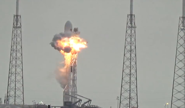 SpaceX Falcon 9 rocket moments after catastrophic explosion destroys the rocket and payload at Cape Canaveral Air Force Station, FL, on 1st Sept, 2016. Image USLaunchReport