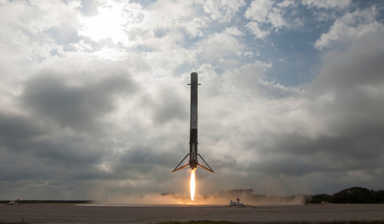 A Falcon 9 first stage rocket - the type that will be relaunched for the first time this week. Image: SpaceX