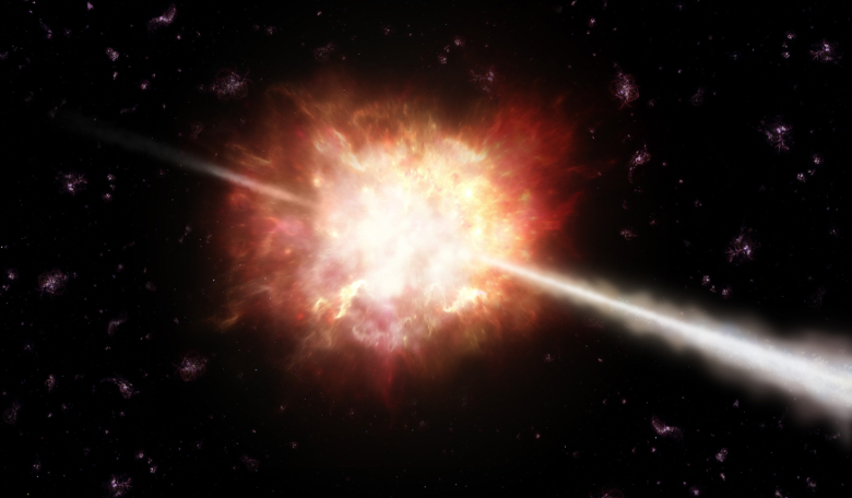 Gamma-ray bursts (GRBs) are powerful flashes of energetic gamma-rays lasting from less than a second to several minutes. Image: ESO/A. Roquette