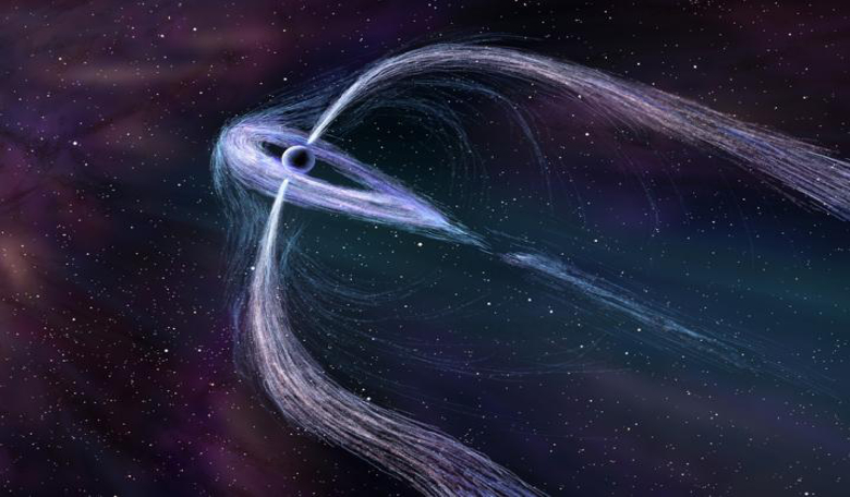 An artist's representation of what the three unusual tails of the pulsar Geminga may look like close up. Image: Nahks Tr'Ehnl