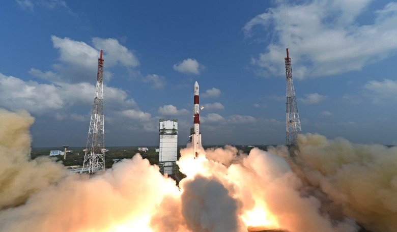 Lift-off of Indian Space Research Organisation's PSLV-C37 carrying a staggering 104 satellites. Image: ISRO