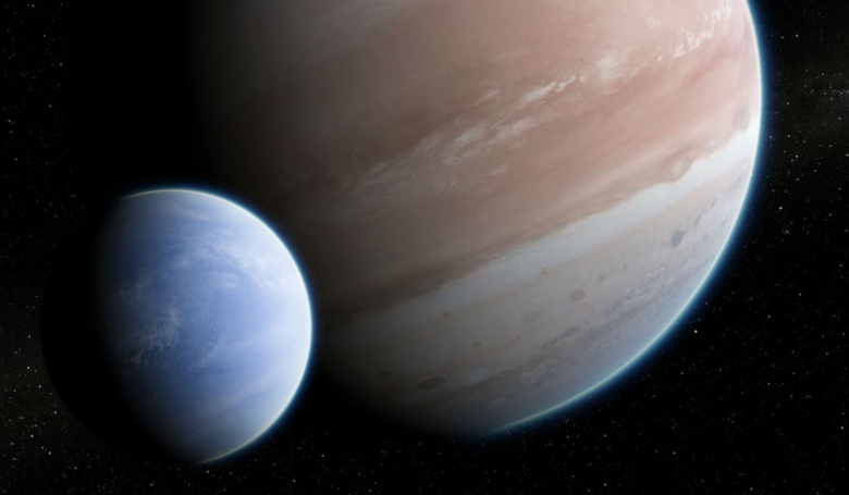 Artist’s impression of the exoplanet Kepler-1625b with its large moon. Image: Dan Durda