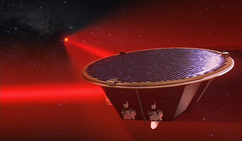 Artist's impression of a Laser Interferometer Space Antenna (LISA) mission concept spacecraft. Image: AEI/Milde Marketing/Exozet