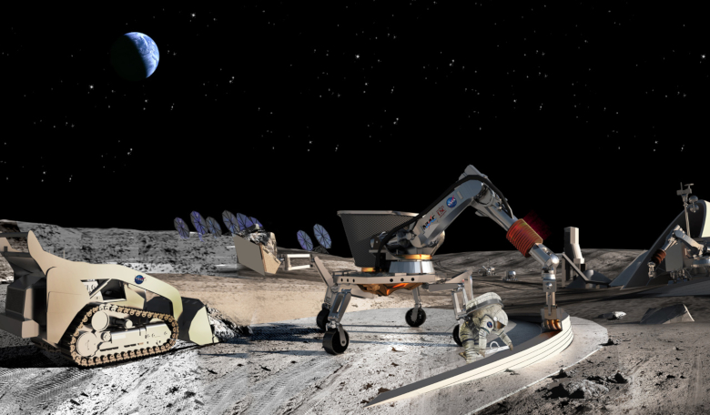 An artists rendering of lunar construction. Image: NASA