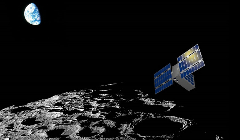 A CubeSat surveying the Moon. Image: Sean Amidan / ASU / SpaceTREx