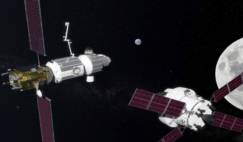 Artist's impression of a space gateway. Like a mountain refuge, it will provide shelter and a place to stock up on supplies for astronauts en route to more distant destinations. Image: NASA