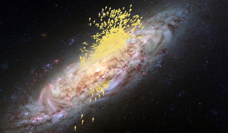 Artist’s impression of the merger between the Gaia-Enceladus galaxy and our Milky Way, which took place during our Galaxy’s early formation stages, 10 billion years ago. Image: ESA, Koppelman, Villalobos, Helmi and NASA