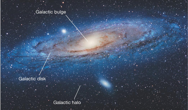 A labelled image of a spiral galaxy. Image: University of Oregon 