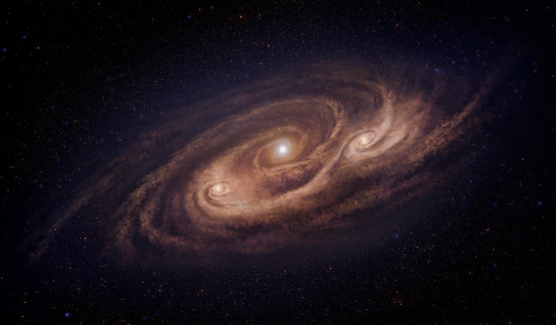 Artist's impression of COSMOS-AzTEC-1 - a galaxy located 12.4 billion light-years away that is forming stars 1000 times more rapidly than our Milky Way Galaxy. Image: National Astronomical Observatory of Japan