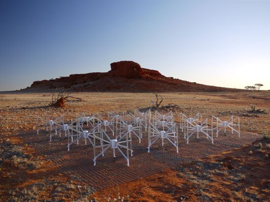 An Murchison Widefield Array radio telescope tile photographed with a 