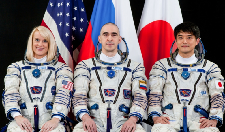 International Space Station Expedition 48/49 astronaut Kate Rubins of NASA, Russian cosmonaut Anatoly Ivanishin and Japan Aerospace Exploration Agency (JAXA) astronaut Takuya Onishi. Image: NASA