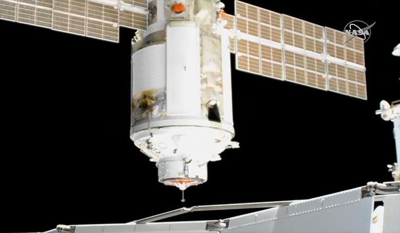 Russia's Nauka module docks to the Earth-facing side of the Zvezda service module at the International Space Station on Thursday, 29 July, 2021. Image : NASA TV