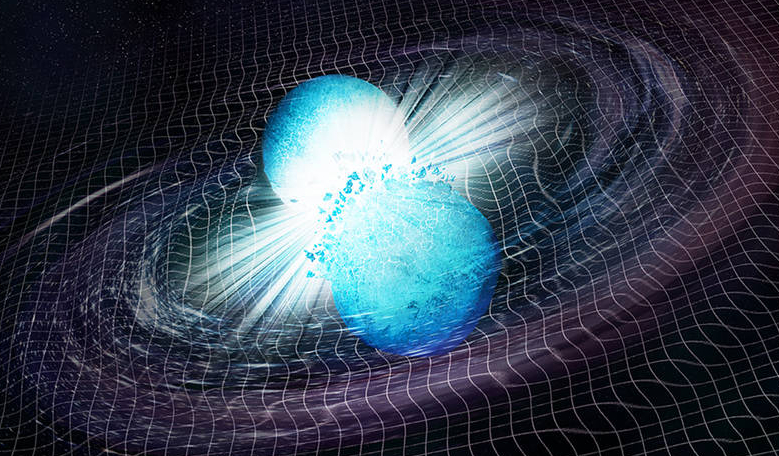 After two separate stars underwent supernova explosions, two ultra-dense neutron stars were left behind. They became so close that gravitational wave radiation pulled them together until they merged and collapsed into a black hole. Image: CXC/M. Weiss