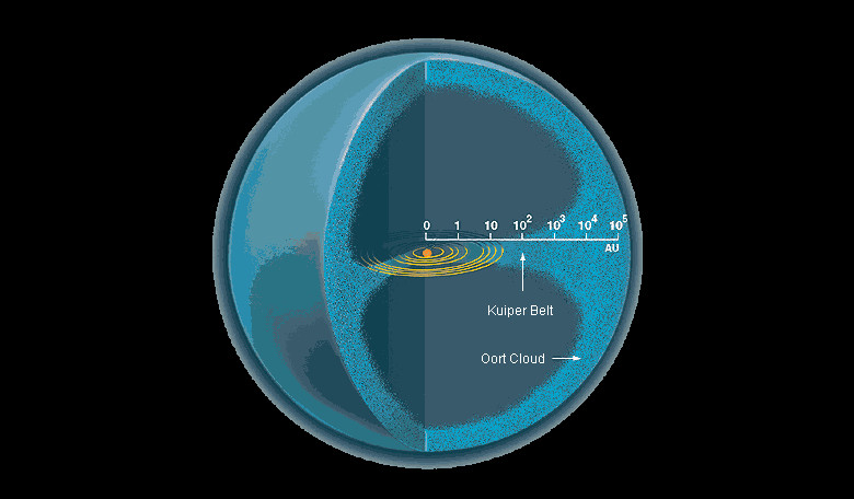 Schematic of the Solar System including the Kuiper Belt and Oort Cloud. Image University of Groningen