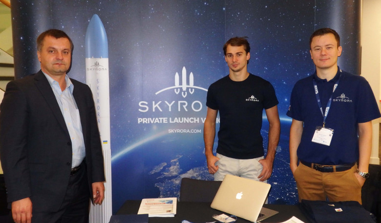 Pavel Botsula, head of design bureau (Dnipro), with Mikhail Andrievskiy, head of propulsion system department (Dnipro), and Daniel Smith, business development manager (Edinburgh)