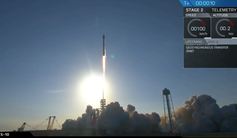 SpaceX's Falcon 9 as it launched yesterday, marking a historic milestone in rocket reusability. Image: SpaceX