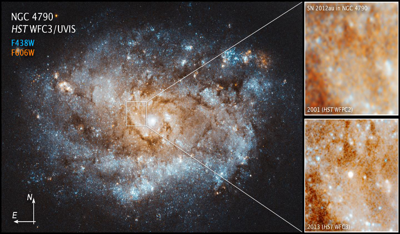 Unlike most stellar explosions that fade away, supernova SN 2012au continues to shine today thanks to a powerful new pulsar. Image: NASA, ESA, and J. DePasquale (STScI)