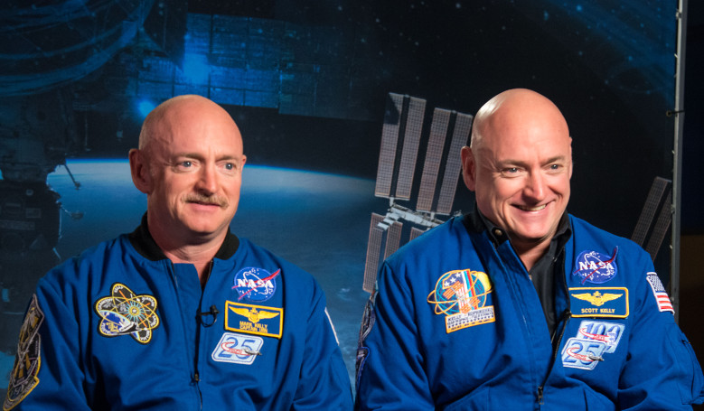 Identical twin astronauts, Scott and Mark Kelly, are subjects of NASA’s Twins Study. Scott (right) spent a year in space while Mark (left) stayed on Earth as a control subject. Image: NASA