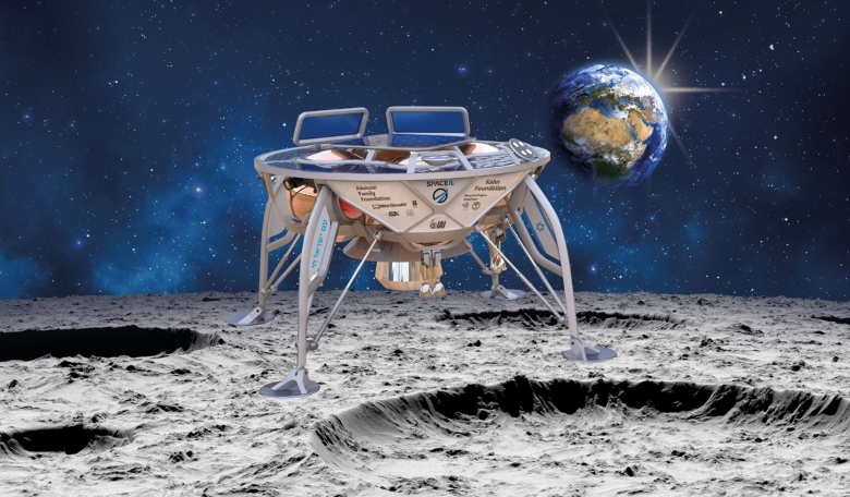 Artist's illustration of SpaceIL's lander on the surface of the moon. Image: SpaceIL