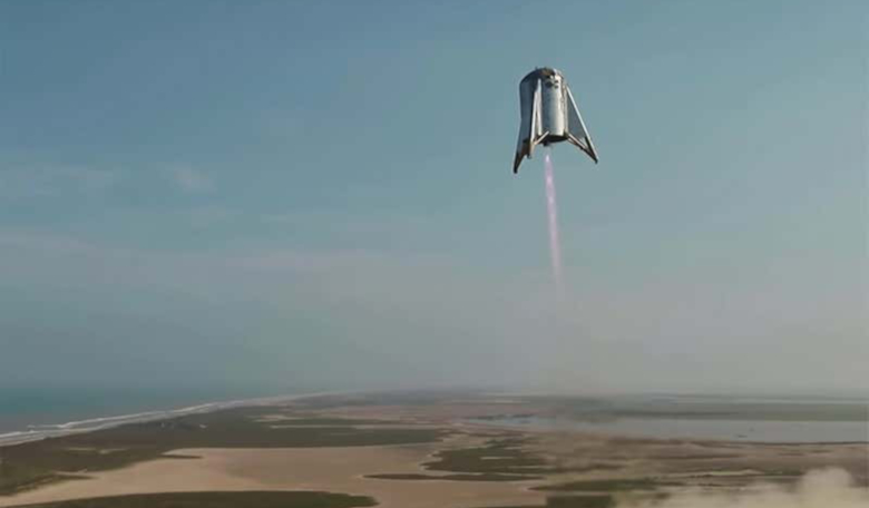 SpaceX's squat-looking Starhopper makes its highest and final test flight at the company's Texas facility this week. Image: Space X   