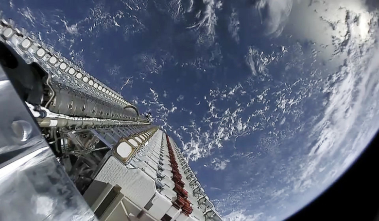 A stack of Starlink internet communications satellites. Image: SpaceX