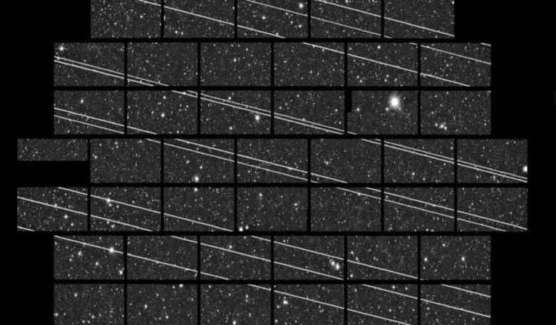 A wide-field image from the Dark Energy Camera on the Víctor M. Blanco 4-m telescope, taken on 18 November 2019, when several Starlink satellites crossed the field of view. Image: CTIO/NOIRLab/NSF/ AURA/DECam DELVE Survey