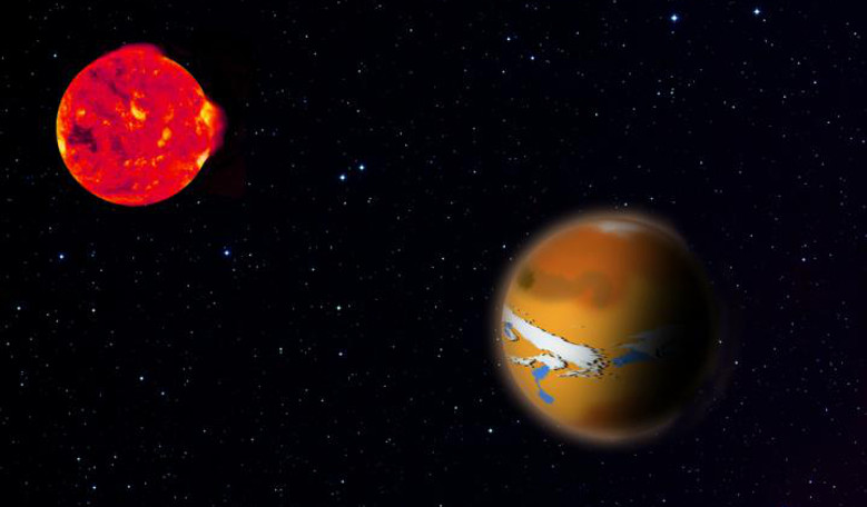 an artist's impression of TRAPPIST 1d (right) and its host star TRAPPIST 1 (left). The new research shows how planets like this could hide traces of life from astronomers' observations. Image: MPIA Graphics Department