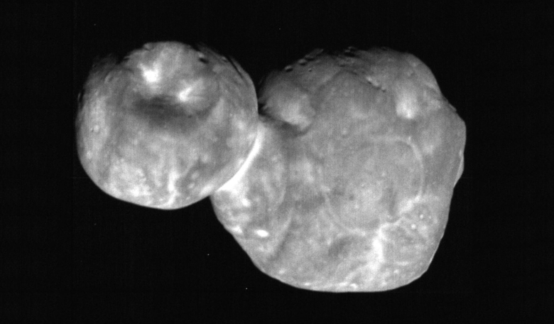  Image of MU69 aka Ultima Thule from New Horizons LORRI observations taken 1 January 2019. Image Stern et al, Science 364, 649 (2019)