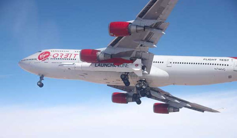 Virgin Orbit’s Cosmic Girl takes to the skies to perform its first captive carry of LauncherOne. Image: Virgin Orbit