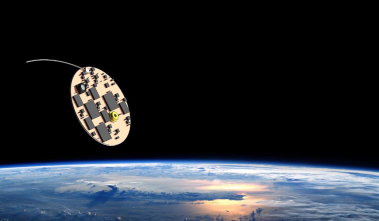 Artist's impression of a Wafer Scale Spacecraft in space. The development program is being run at the University of California Santa Barbara (UCSB)