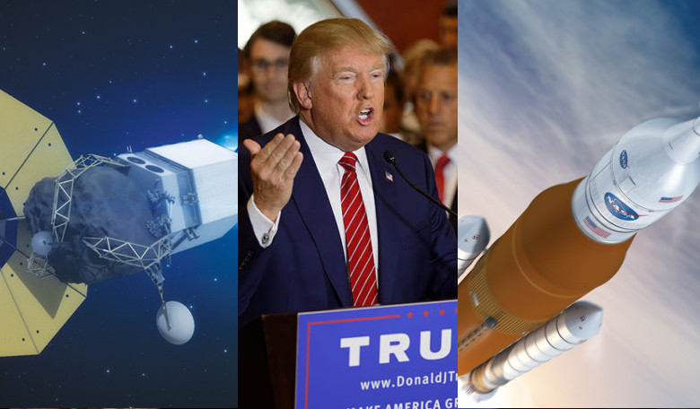 Will the ARMS and SLS missions survive under a Trump Administration? Image: NASA (ARMS) / Wikicommons / Boeing (SLS)