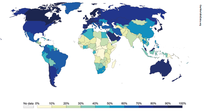 This visualisation shows the percentage of individuals using the Internet in each country in 2017