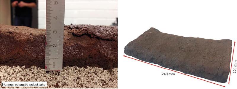 Cross-sectional and plan of a 3D printed brick using JSC-2A LRS in a solar simulator.