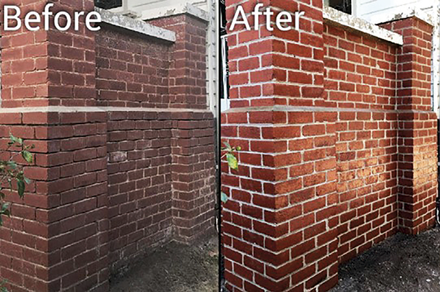 Figure 5. A wall before repointing and after repointing.