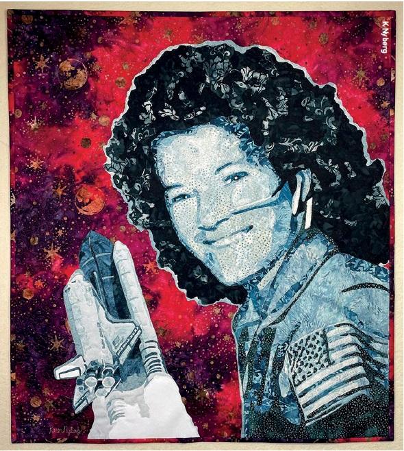 Karen Nyberg’s quilt portrait Sally Ride, the first US woman to fly into space