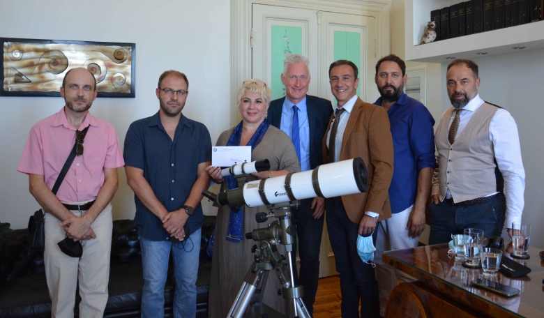 Photo caption (from left): Socrates Linardos (ASC vice-president), Chavis Gouuaropoulos (ASC secretary), Lena de Winne (prime minister), Lembit Opik (chair of parliament), Salvo Mouzakitis (vice-chair of parliament), Spiros Catechis and Dimitris Kantalis (both Asgardian MPs who live in Corfu and helped coordinate the presentation).