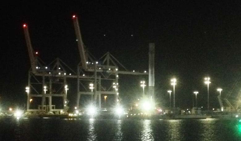 Exclusive photo of SpaceX Falcon 9 first stage arriving at Port Canaveral taken by Gerard van de Haar.